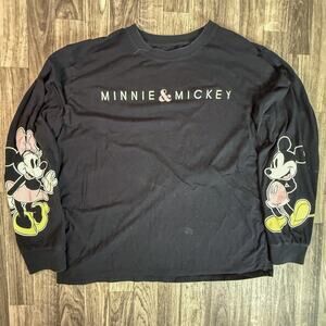 Disney Mickey & Minnie Mouse Graphic Long Sleeve Crew Neck Tee Adult 2X